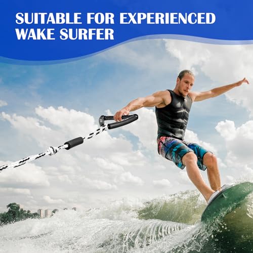 25ft Wakesurf Rope and Handle - Floating, Non-Slip Grip, White & Black