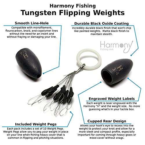 Harmony Fishing Tungsten Flipping Weights 1/2 oz 4-Pack Chip-Proof Coated