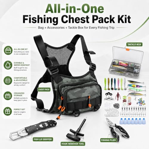 GZZTORES Green All-in-One Fishing Tackle Pack with Tackle Box & Lures