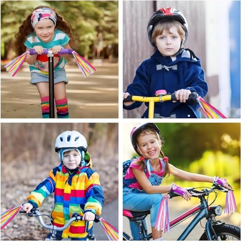 Rainbow Bicycle Ribbons for Kids - 2 Pack Tassels for Bicycles & Scooters