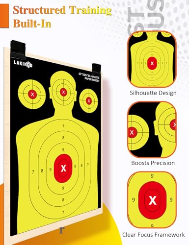 High-Visibility Silhouette Shooting Targets - 17x25 Inch, Yellow - 10pcs Triple Target