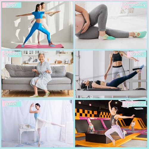 Pilates Socks for Women - 6 Pairs Gradient Cotton Yoga Socks with Straps