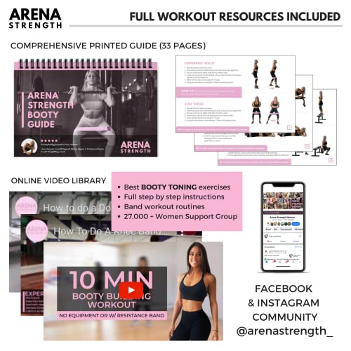 Arena Strength Fabric Booty Bands - Pink, Gray, Black Hip Resistance Loops with Workout Guide