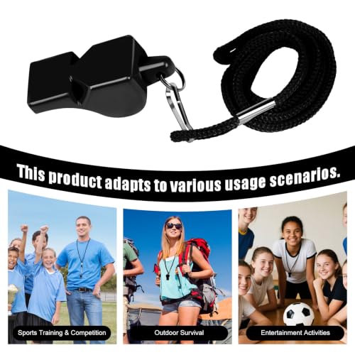 12 Pcs Loud Pea-Less Sport Whistle Set with Lanyards - Black