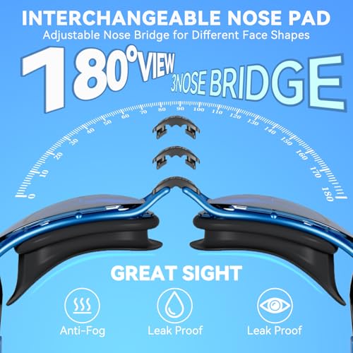 Swim Goggles with Blue Lens & Frame - Anti-Fog UV400 Protection