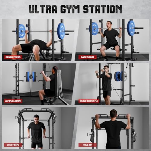 2000LB Power Cage Rack with Cable Crossover System - Black