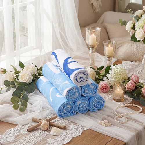 Bridal Beach Towel Set 6 Pcs Blue & White 30x67 Inches - CrystalSylara