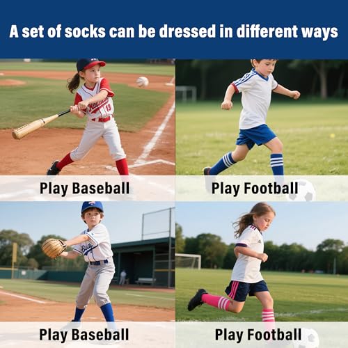 LPMOERA Toddler Soccer Socks 4 Pairs, Knee High Athletic Socks for Boys & Girls, 1-4T, Black/White/Blue/Red