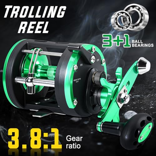 Sougayilang Green 3000 Baitcasting Fishing Reel, Heavy Duty 25LB Drag, Level Wind & Magnetic Brake