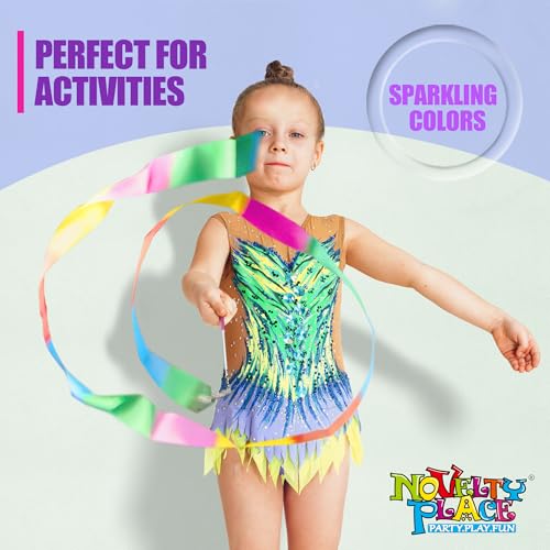 Dance Ribbons Streamers - 6.6Ft Rainbow Gymnastics Ribbon Wands - 2 Pack