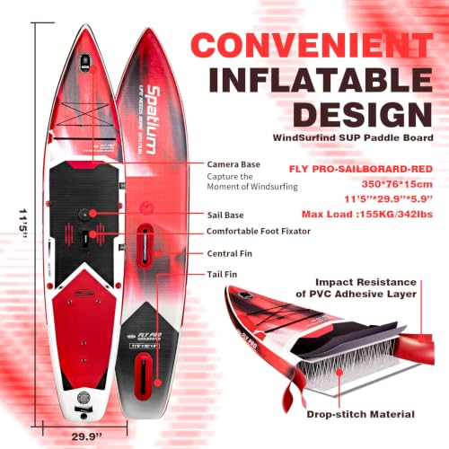 5.0m² Inflatable Windsurf Sail with Board - Red