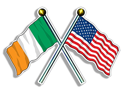 USA & Ireland Crossed Flags Sticker - 3 x 5 Inch Vinyl