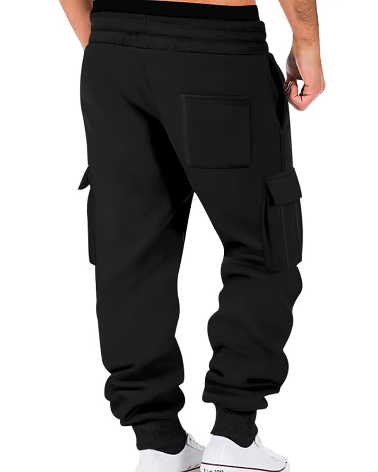 PIDOGYM Mens Fleece Cargo Sweatpants Heavyweight Tapered Joggers Athletic for Men Workout Running with Pockets Black