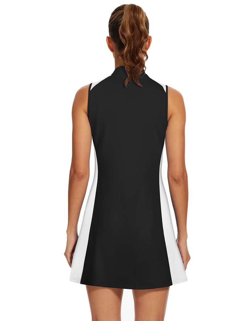 Viracy Tennis Dress for Women Side Slit Golf Dresses with Built in Shorts, Pockets Sleeveless Slimming Athletic Dress Zip Up Stand Collar Lightweight for Hiking Running, Black, Medium