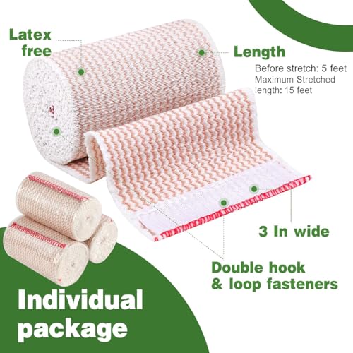 10 Pack 3 Inch Elastic Bandage Wrap - Latex-Free Compression Bandages
