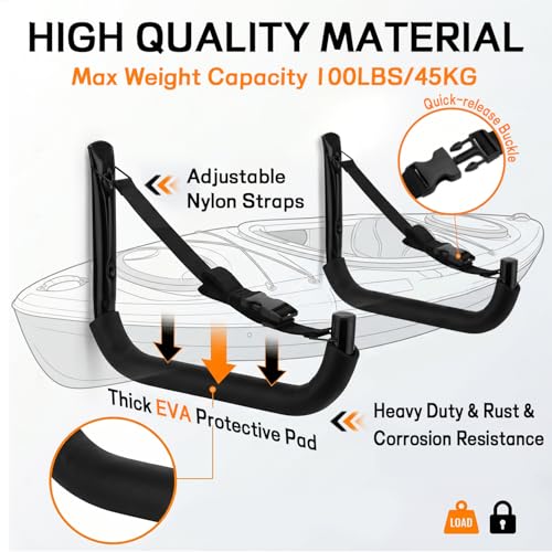 Vahodegn Heavy Duty Kayak Storage Rack Wall Mount with Adjustable Straps, Pack of 4 (10.6" x 15.5")