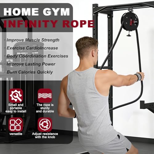 Portable Endless Rope Trainer with 14 FT Nylon Rope - Black-Red