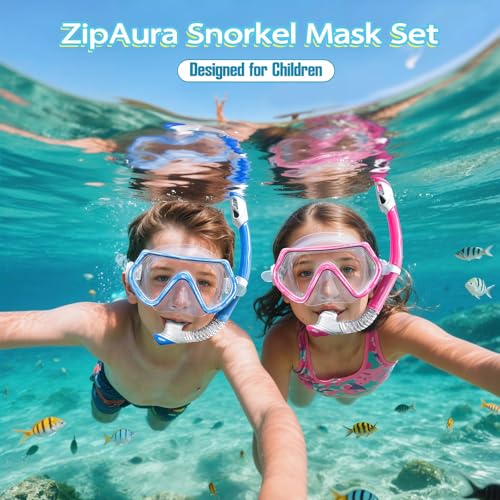 Kids Snorkeling Gear Set - Anti-Fog Clear View Mask & Snorkel - Blue+Pink