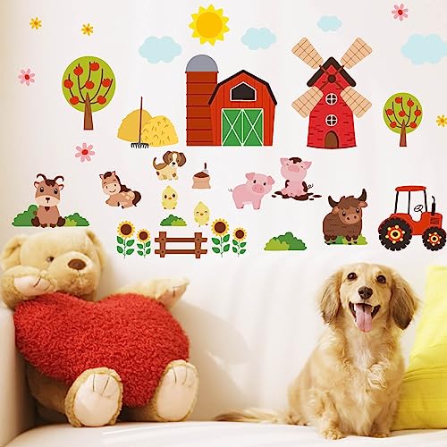PLIGREAT Cute Farm Animals Wall Stickers - 2 Sheets, Nursery & Bedroom Decor, Farm Theme Decals