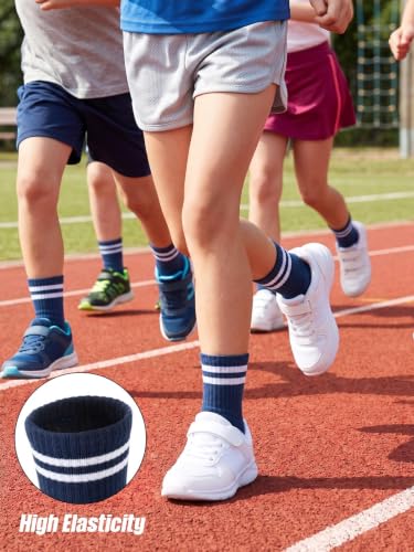 Kids Crew Socks - Combed Cotton Unisex School 5 Pairs - Black, Gray, White, Navy Blue