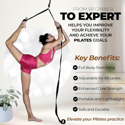Pilates Stretching Strap with Door Anchor for Flexibility - Black