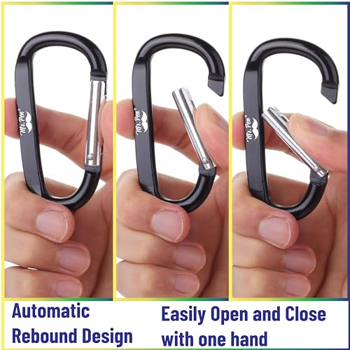 6 Pack 3-Inch Aluminum D Ring Carabiner Clips - Assorted Colors