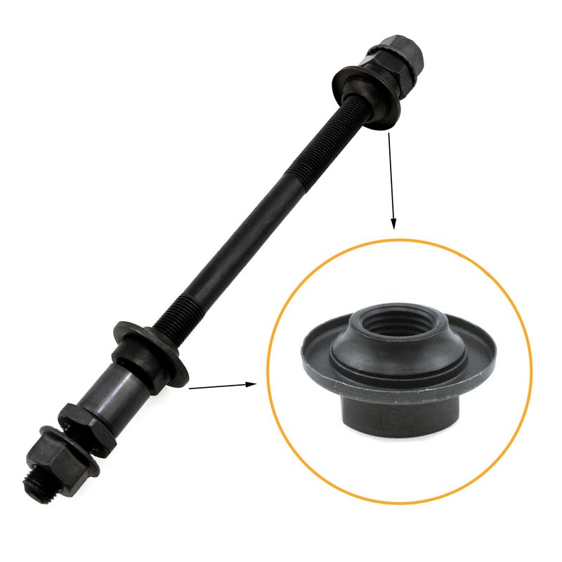 Meuey Lyot Bike Axle 240 mm /9.45 Inch Bike Axle Nut Bicycle Multiple Speed Rear Hub Axle 3/8 Inch Black 26TPI Wheel Hub Taper Lock Nut Washer Kit 1 Set