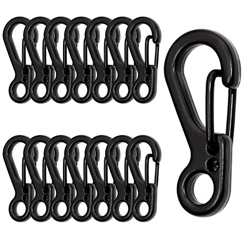Mini Metal Spring Snap Hook Clips - 15 Pcs Heavy Duty - Black