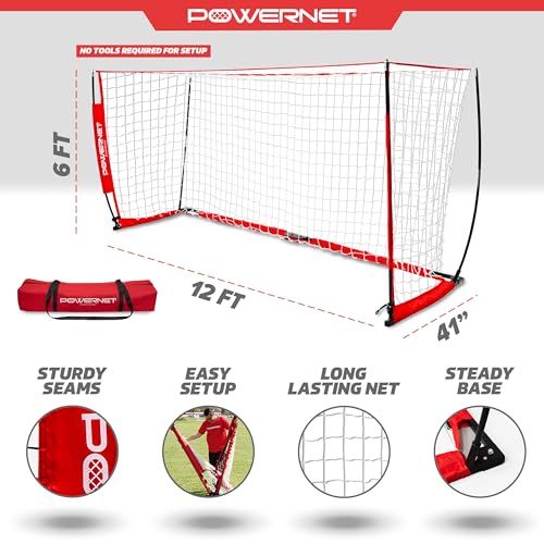 Portable Soccer Goal 12x6 FT - Quick Setup with Carry Bag