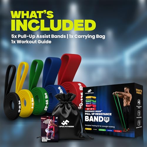 Utopia Fitness 5-Piece Resistance Bands Set for Full-Body Workout, Heavy Duty Latex, 8-125 lbs