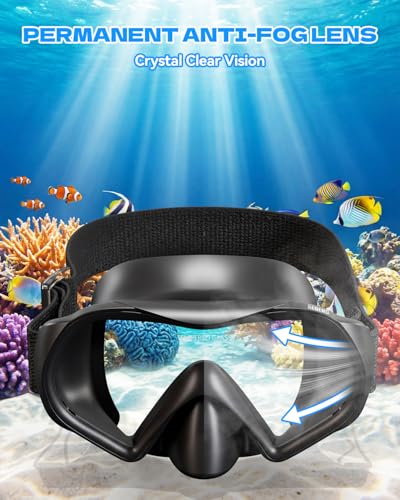 Diving Mask for Adults & Youth - Anti-Fog Snorkel Goggles, 1-Pack Black