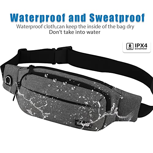 SINNO Large Crossbody Fanny Pack for Women Men - Gray Belt Bag with 4 Zipper Pockets for Travel Running Hiking Outdoors