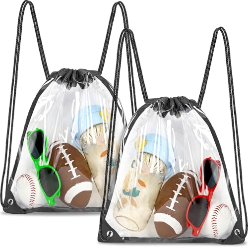 Clear Drawstring Backpack - 2 Pack, 12x12 Small Bags - Black