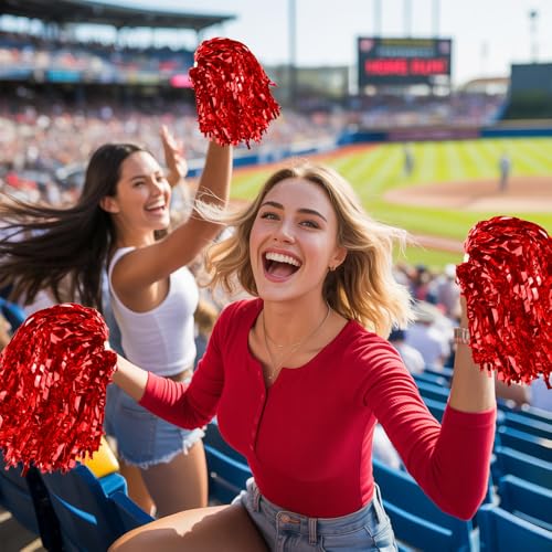 Cheerleading Pom Poms - Bling Red Cheer Hair Bow & Accessories