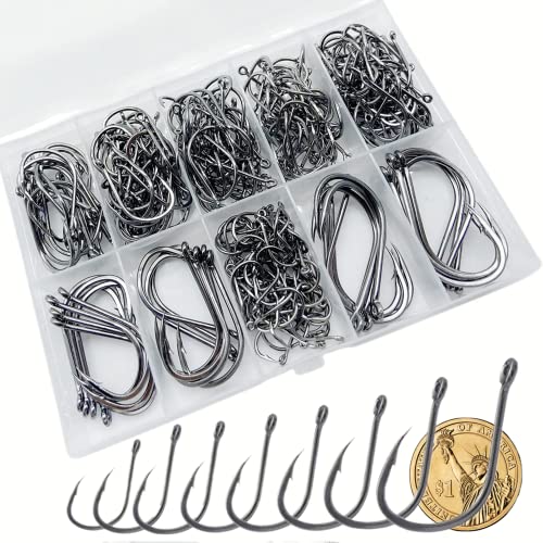 310Pcs Fishing Hook Set - 8 Sizes High Carbon Forged Steel for Freshwater & Saltwater