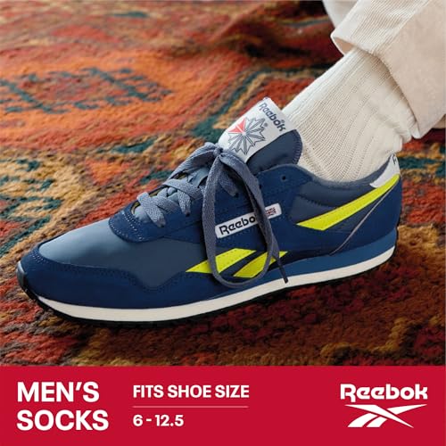 Reebok Mens Low Cut Socks 6 Pack Moisture-Wicking Cushioned Athletic Socks, Grey/Black 6-12.5