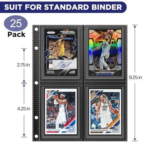 Top Loader Sleeves 4-Pocket Trading Card Storage Refill Binder Pages