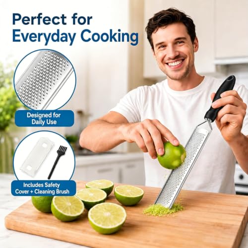Lemon Zester Grater - Stainless Steel with Handle - Black