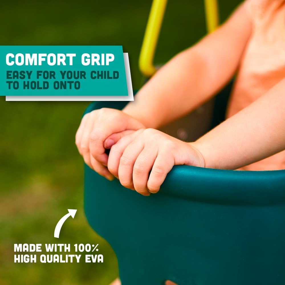 Squirrel Products Premium High Back Toddler Swing Seat - Easy Install with Plastic Coated Chains - Green