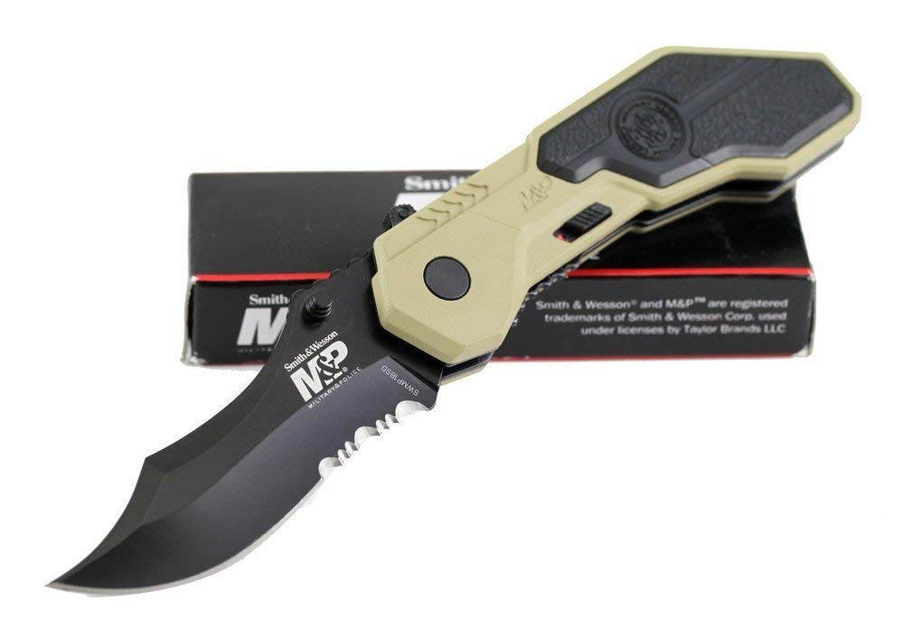 Smith & Wesson M&P SWMP1BSD 7.1in S.S. Assisted Folding Knife with 2.9in Serrated Clip Point Blade and Aluminum Handle for Tactical, Survival and EDC,Black