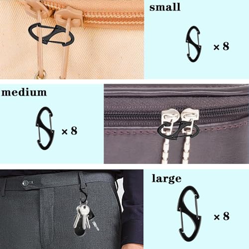 24pcs S-Clip Dual Opening Carabiner Set - Small, Medium & Large Zinc Alloy