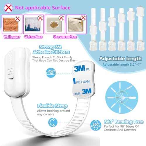 8-Pack Cabinet Locks Baby Proofing - Syican Child Proof Drawer Locks, Multi-Purpose for Drawers, Fridge, Toilet Seat, Trash Can, Ideal Stocking Stuffers, White