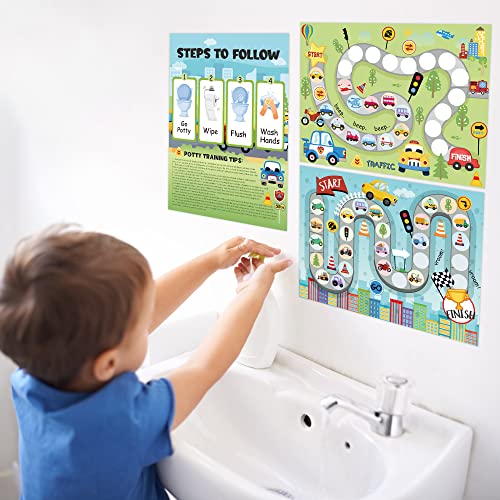 COcnny 29pcs Potty Training Chart with Vehicle Labels Rewards for Toddler Girls Boys, Transportation Theme Potty Training Stickers Chart, Toilet Training Step Behavior Planner for Kids 1-3