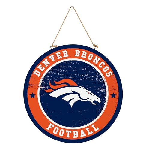 Denver Broncos 18" Round Wood Welcome Sign - Indoor & Outdoor