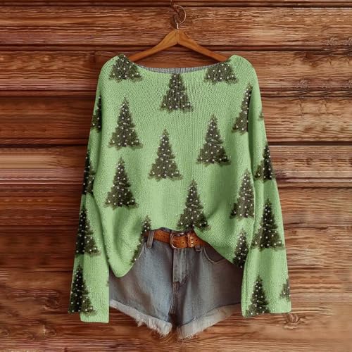 Graphic Print Sweater for Women - Long Sleeve Crew Neck Tunic - Medium / B Green