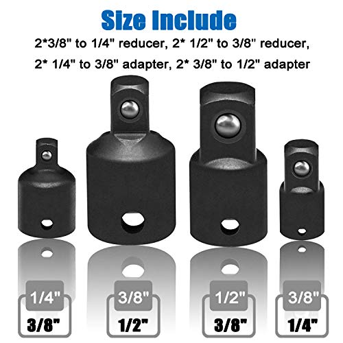Impact Grade Socket Adapter Extension Set Turns Power Drill Into High Speed Nut Driver,1/4-Inch Hex Shank to Drive for Adapters to Use with Drill Chucks, Sizes 1/4" 3/8" 1/2", Cr-V, 4 Piece