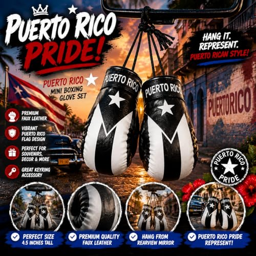 Puerto Rico Flag Boxing Gloves - Black Edition Car Accessory