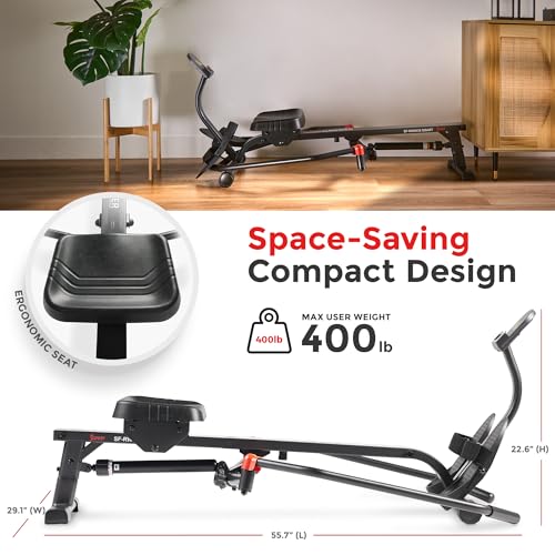 Smart Full Motion Rower - 12 Resistance Levels, 400 LB Capacity - Dark Gray