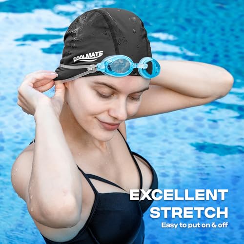 Fabric Swim Cap - Lightweight, Comfortable Fit - Black, Medium