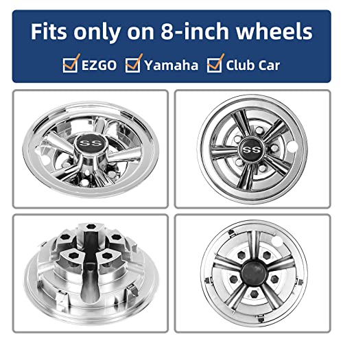 8 Inch Chrome Golf Cart Wheel Covers Hub Caps - Set of 4